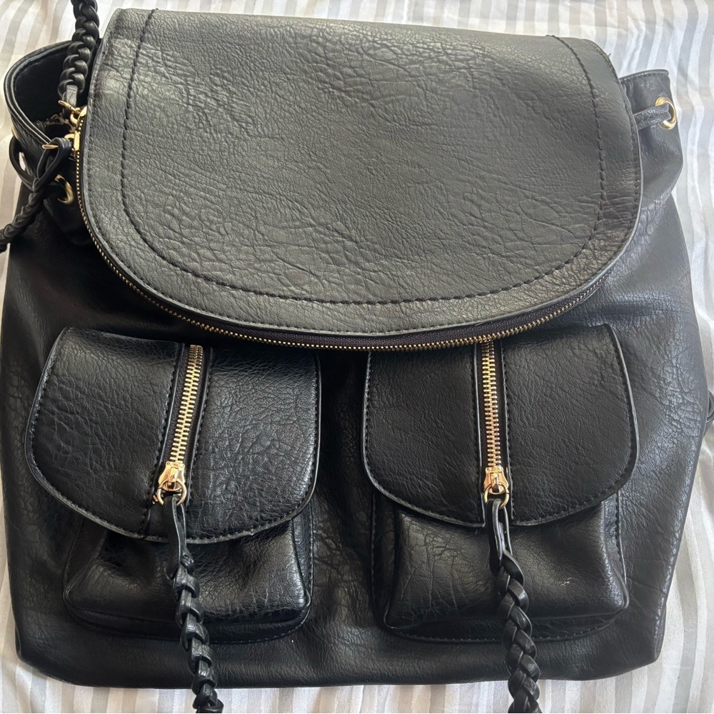 Sole Society Black Leather Backpack with Structured Silhouette